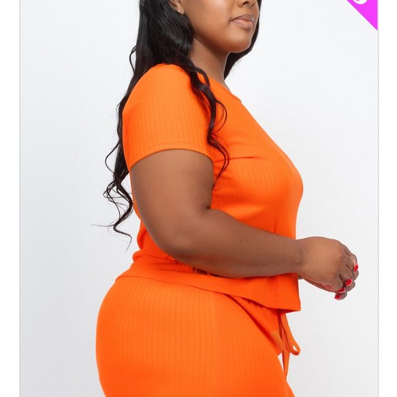 Plus Size Ribbed Lounge Set Women’s 2 Piece Top & Shorts Orange Pink 1X 2X 3X - Picture 4 of 8